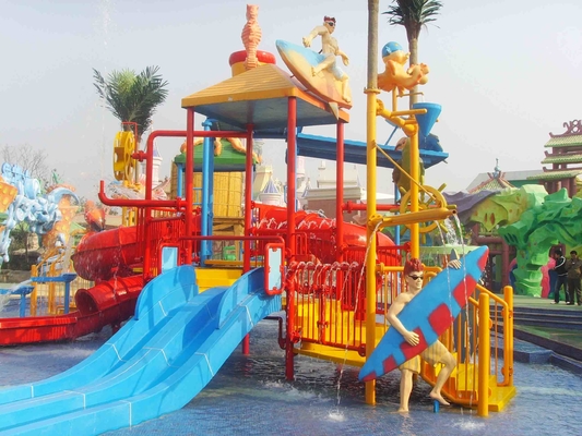 ธีมสวนน้ำที่ยอดเยี่ยมอุปกรณ์ไฟเบอร์กลาส Kids Water House พร้อมสไลด์