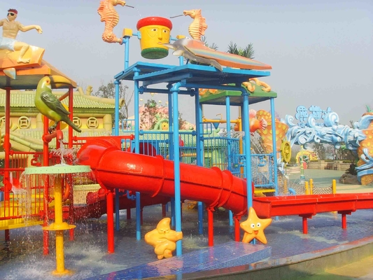 ธีมสวนน้ำที่ยอดเยี่ยมอุปกรณ์ไฟเบอร์กลาส Kids Water House พร้อมสไลด์