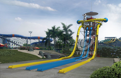 ติดตั้งง่ายไฟเบอร์กลาสภาพนิ่งสไลด์โชว์พื้นที่สำหรับสวนน้ำ