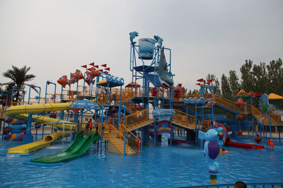 Super Water Play Structure with Hand-laid Fiberglass Flume and Hot-dip Galvanized Steel Structure for Turnkey Support