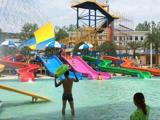 Kids Slide Group - Multi-Lane Fiberglass Water Slides with Low Platform and Non-Slip Steps for Safe Play
